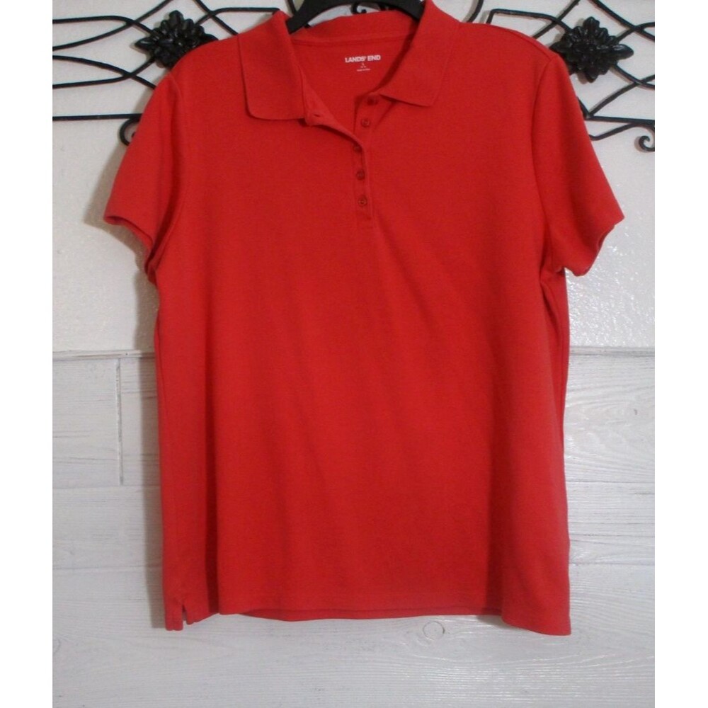 Lands' End Women's Knit Top Size L Short Sleeve Orange Polo